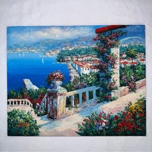 C. Loft Signed Seascape – Italian Riviera Coastal View on Board